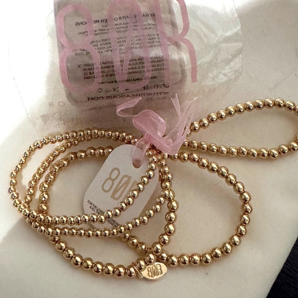 ✨💛 8 Other Reasons – 5-Piece Gold Beaded Stretch Bracelet - New in Package✨